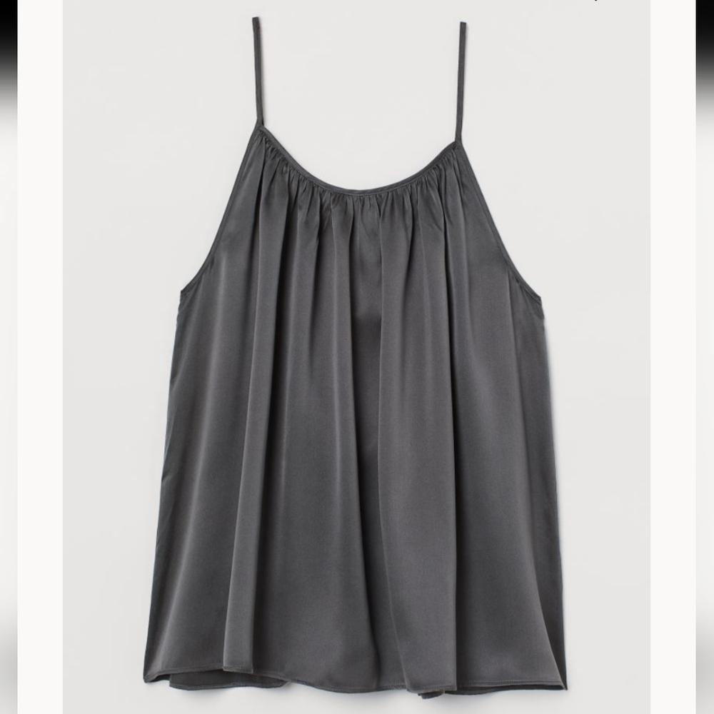 H&M Sleeveless Flowy Silk Camisole Top Dark Grey Sz S NWT